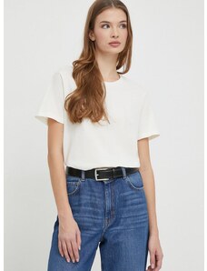 Βαμβακερό μπλουζάκι Lauren Ralph Lauren γυναικεία, χρώμα: μπεζ