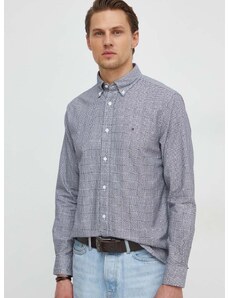 Βαμβακερό πουκάμισο Tommy Hilfiger ανδρικό, χρώμα: μαύρο
