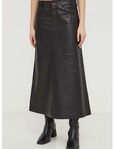 Δερμάτινη φούστα Gestuz χρώμα: μαύρο