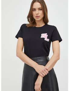 Βαμβακερό μπλουζάκι Karl Lagerfeld γυναικεία, χρώμα: μαύρο