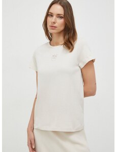 Βαμβακερό μπλουζάκι Pinko γυναικεία, χρώμα: μπεζ