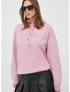 Βαμβακερή μπλούζα Pinko γυναικεία, χρώμα: ροζ, με κουκούλα
