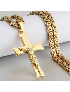 ΟΕΜ Ανδρικό κολιέ μοντέρνος σταυρός ατσάλινος χρυσαφί Jesus