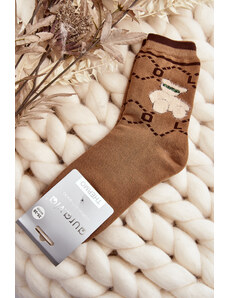 Kesi Warm cotton socks with teddy bear, brown