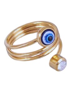 charmy.gr Ατσάλινο δαχτυλίδι με μάτι και ζιργκόν (R1244)