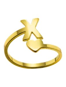 charmy.gr Ατσάλινο ρυθμιζόμενο δαχτυλίδι με αρχικό γράμμα Χ χρώμα χρυσό (R1196)