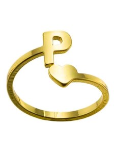 charmy.gr Ατσάλινο ρυθμιζόμενο δαχτυλίδι με αρχικό γράμμα P χρώμα χρυσό (R1199)