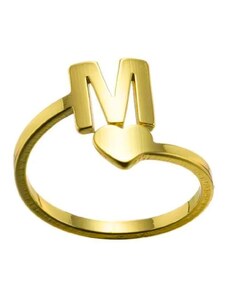 charmy.gr Ατσάλινο ρυθμιζόμενο δαχτυλίδι με αρχικό γράμμα Μ χρώμα χρυσό (R1201)
