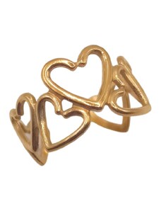 charmy.gr Ατσάλινο ρυθμιζόμενο δαχτυλίδι με καρδιές επιχρυσωμένο 18k (R1224)