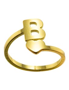 charmy.gr Ατσάλινο ρυθμιζόμενο δαχτυλίδι με αρχικό γράμμα Β χρώμα χρυσό (R1206)