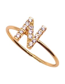 charmy.gr Ατσάλινο δαχτυλίδι με αρχικό γράμμα Ν χρώμα χρυσό (R1211)