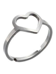 charmy.gr Ατσάλινο ρυθμιζόμενο δαχτυλίδι ασημί καρδιά (R1272)