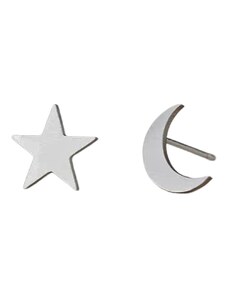 charmy.gr Ατσάλινα σκουλαρίκια καρφωτά φεγγάρι - αστέρι χρώμα ασημί (E1255)