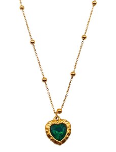 Charmy Ατσάλινο κολιέ με πράσινη καρδιά ζιργκόν (N1246)