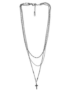 Charmy Αλυσίδα λαιμού ατσάλινη τριπλή με σταυρό χρώμα ασημί (N1373)