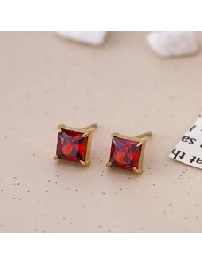 Charmy Ατσάλινα σκουλαρίκια καρφωτά με κόκκινη πέτρα ζιργκόν επιχρυσωμένα 14k (E1349)