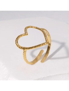 Charmy Ατσάλινο δαχτυλίδι καρδιά επιχρυσωμένο ρυθμιζόμενο (R1326)