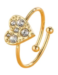 Charmy Ατσάλινο δαχτυλίδι καρδιά επιχρυσωμένο με ζιργκόν ρυθμιζόμενο (R1331-1)