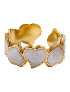charmy.gr Ατσάλινο δαχτυλίδι καρδιά με λευκό σμάλτο χρώμα χρυσό one size (R1338)