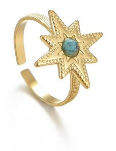 Charmy Γυναικείο δαχτυλίδι ατσάλινο σχήμα αστέρι με πετράδι επιχρυσωμένο 14k (R1081)