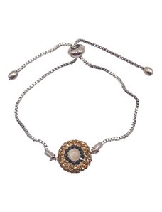 GB Jewelers Χειροποίητο βραχιόλι από ορείχαλκο με πέτρα Grey Cats Eye και ζιργκόν (B1106)