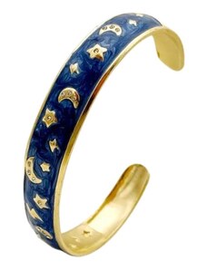Charmy Βραχιόλι βέργα ατσάλινη με μπλε σμάλτο αστέρια και φεγγάρια (B1537)
