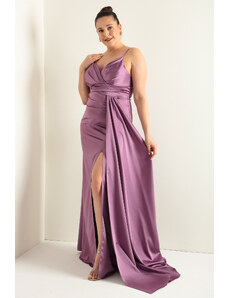 Lafaba Γυναικεία Λεβάντα Plus Size Μακρύ Σατέν Βραδινό Φόρεμα &; Φόρεμα Prom