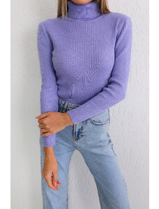 BİKELİFE Women's Lilac Lycra Flexible Neck Knitwear Sweater