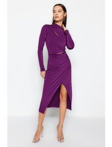 Trendyol Plum Purple Εφαρμοστό Βραδινό Φόρεμα με Παράθυρο/Cut Out Λεπτομέρειες