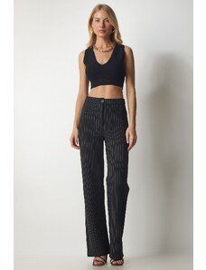 Happiness İstanbul Women's Black Slim Stripe Casual Knitted Pants