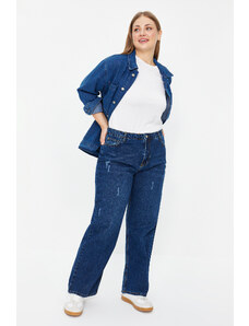 Trendyol Curve Σκούρο Μπλε Ψηλόμεσο Wide Cut Jeans