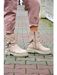 Fox Shoes Nude Women's Thick-soled Chain Boots