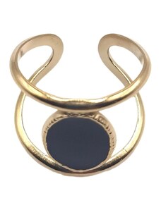 Charmy Γυναικείο δαχτυλίδι ρυθμιζόμενο από ατσάλι με μαύρο σμάλτο (R1033)