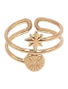 Charmy Γυναικείο δαχτυλίδι ατσάλινο ρυθμιζόμενο σχήμα ήλιος και αστέρι χρώμα χρυσό