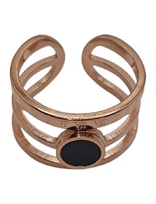 Charmy Γυναικείο δαχτυλίδι από ατσάλι ρυθμιζόμενο τριπλό με μαύρο σμάλτο (R1176)