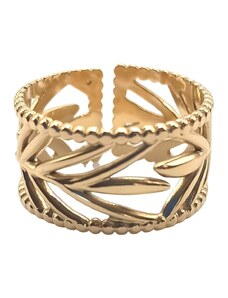 Charmy Γυναικείο δαχτυλίδι ατσάλινο με φύλλα ελιάς χρυσό (R1061)