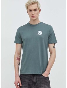 Βαμβακερό μπλουζάκι HUGO ανδρικά, χρώμα: πράσινο