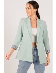 armonika Women's Mint Striped Single Button Jacket