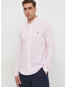 Βαμβακερό πουκάμισο Polo Ralph Lauren ανδρικό, χρώμα: ροζ