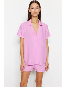Trendyol Light Pink Viscose Shirt-Short Woven Pajamas Set