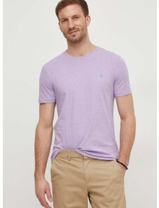 Βαμβακερό μπλουζάκι Polo Ralph Lauren ανδρικά, χρώμα: μοβ