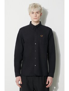 Βαμβακερό πουκάμισο Fred Perry ανδρικό, χρώμα: μαύρο, M5516.R88
