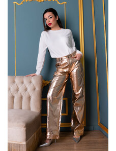 Joy Fashion House Smoke παντελόνι με μεταλλική όψη χρυσό