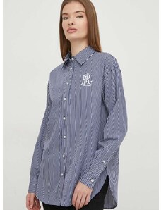 Βαμβακερό πουκάμισο Lauren Ralph Lauren χρώμα: ναυτικό μπλε