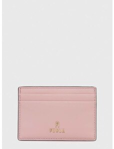 Δερμάτινη θήκη για κάρτες Furla χρώμα: ροζ