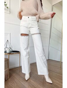 Joy Fashion House Marbles τζιν παντελόνι με cut outs λευκό