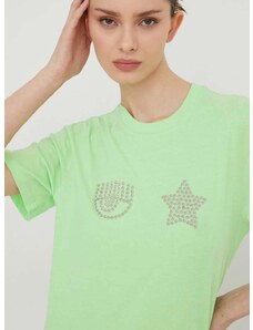 Βαμβακερό μπλουζάκι Chiara Ferragni γυναικεία, χρώμα: πράσινο