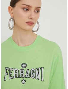 Βαμβακερό μπλουζάκι Chiara Ferragni γυναικεία, χρώμα: πράσινο