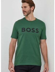 Βαμβακερό μπλουζάκι BOSS χρώμα: πράσινο