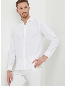 Βαμβακερό πουκάμισο Sisley ανδρικό, χρώμα: άσπρο